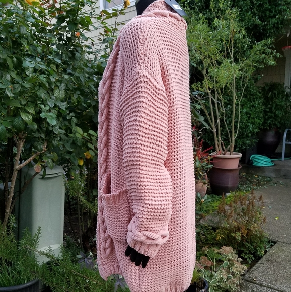 Tricia Relaxed Open Front Long Line Braided Knit Cardi Peach Sweater Sm-Md NWT - Picture 3 of 14